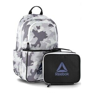 Reebok Riley 17" Laptop Backpack with Lunch Box Set, 2-Piece, Light Grey Camo
